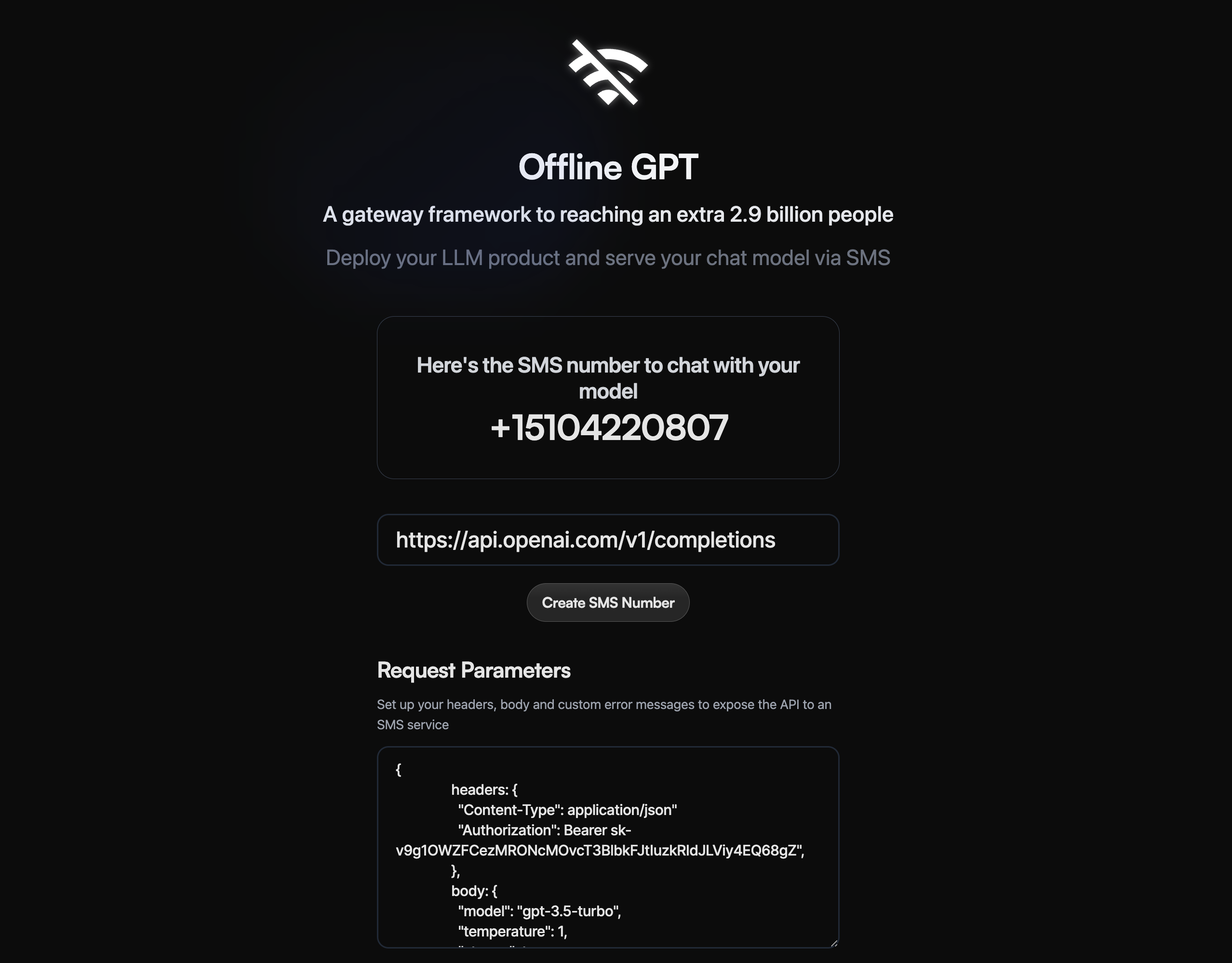 Any LLM developer can expose their LLM API as a SMS number for people to text to chat